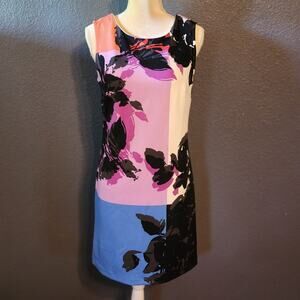 Worthington Women's Sleeveless Sheath Color Block Dress Floral Multicolor Small